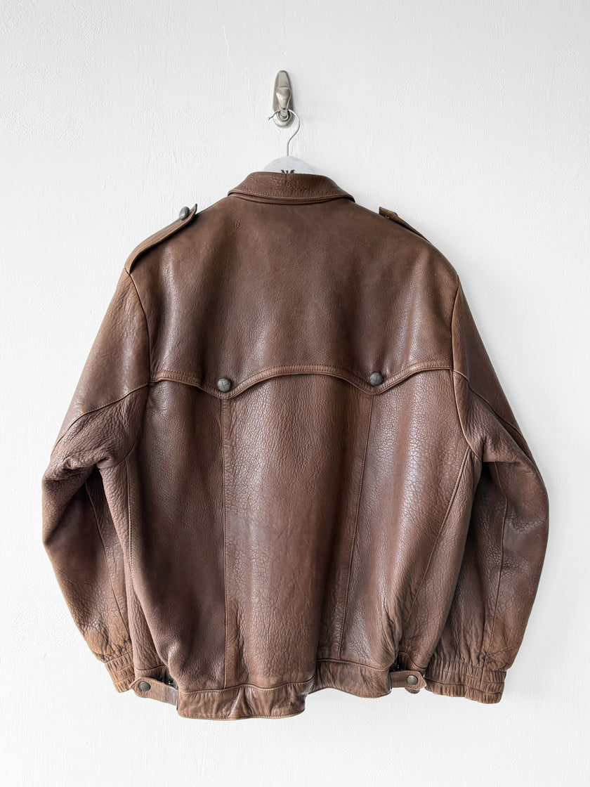 MARITHÉ & FRANÇOIS GIRBAUD X COMPAGNIE DES MONTAGNES & DES FORÊTS - 1980s ASYMMETRICAL FRONT LEATHER JACKET