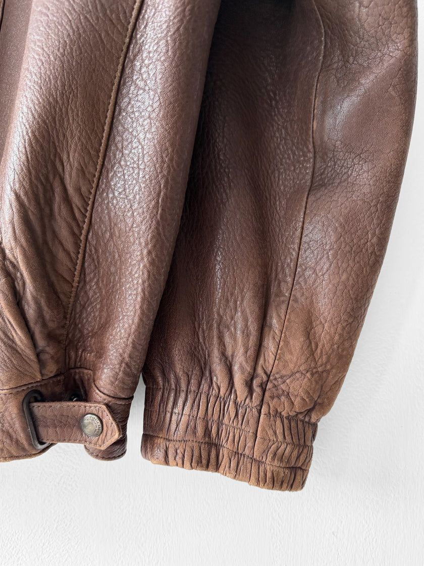 MARITHÉ & FRANÇOIS GIRBAUD X COMPAGNIE DES MONTAGNES & DES FORÊTS - 1980s ASYMMETRICAL FRONT LEATHER JACKET