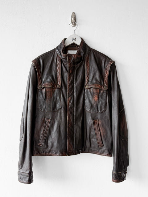 CERRUTI - late 1990s DISTRESSED LEATHER CARGO JACKET