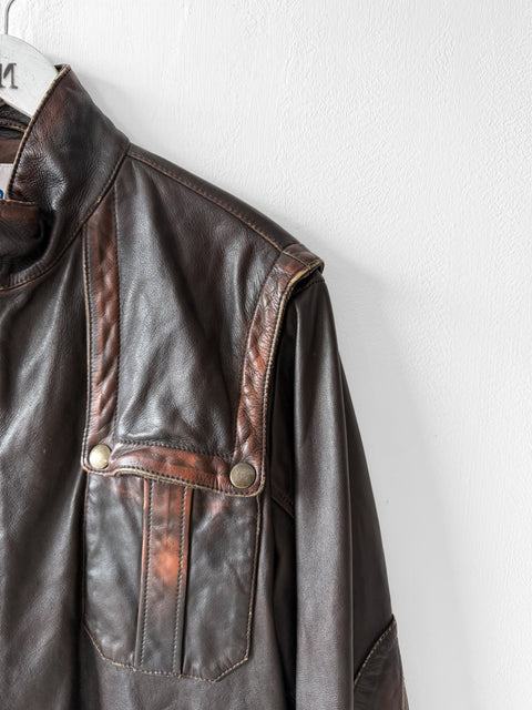CERRUTI - late 1990s DISTRESSED LEATHER CARGO JACKET