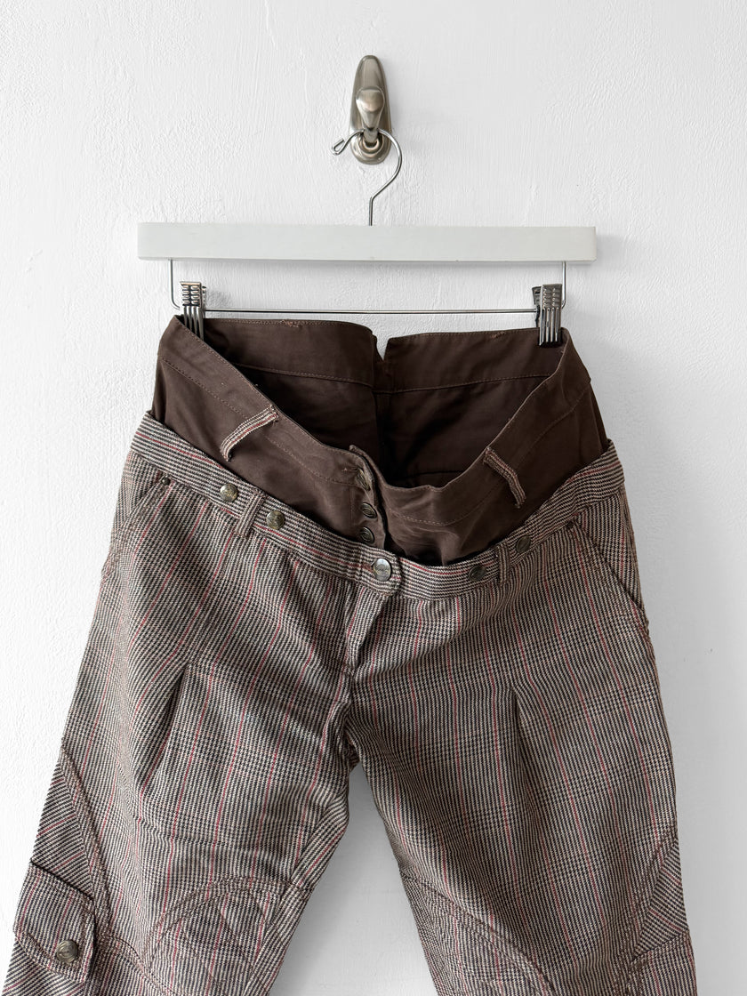 JUST CAVALLI - F/W 2006 CROPPED HOUNDSTOOTH CHECK CARGO TROUSERS