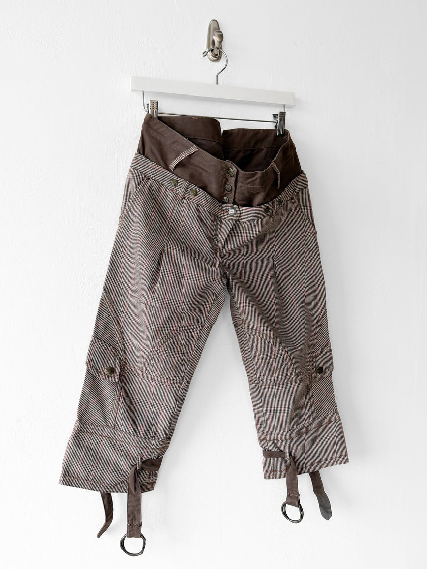 JUST CAVALLI - F/W 2006 CROPPED HOUNDSTOOTH CHECK CARGO TROUSERS