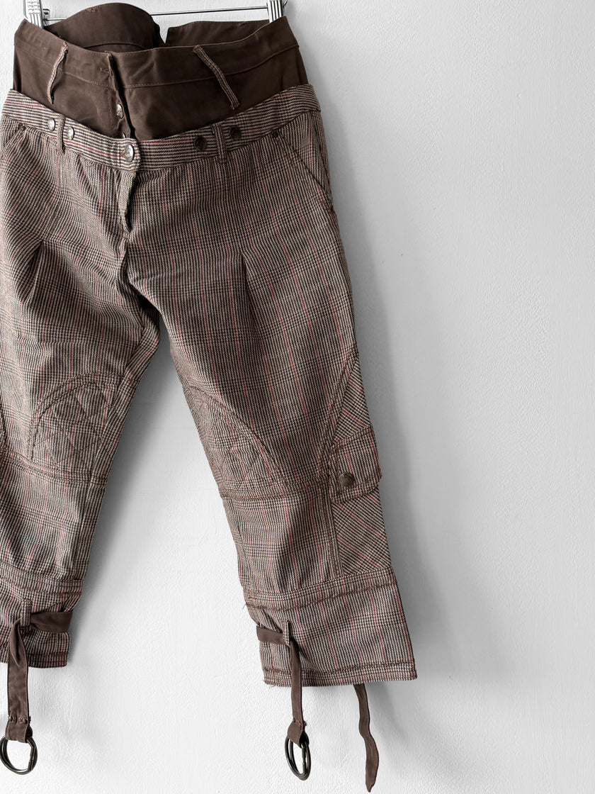JUST CAVALLI - F/W 2006 CROPPED HOUNDSTOOTH CHECK CARGO TROUSERS