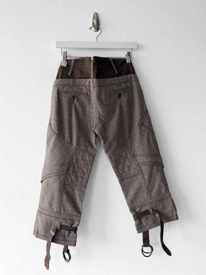 JUST CAVALLI - F/W 2006 CROPPED HOUNDSTOOTH CHECK CARGO TROUSERS