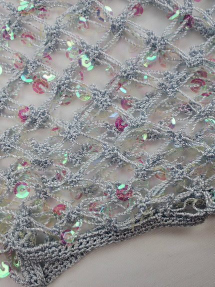 2000s SEQUINS DETAIL SHEER MESH T-SHIRT