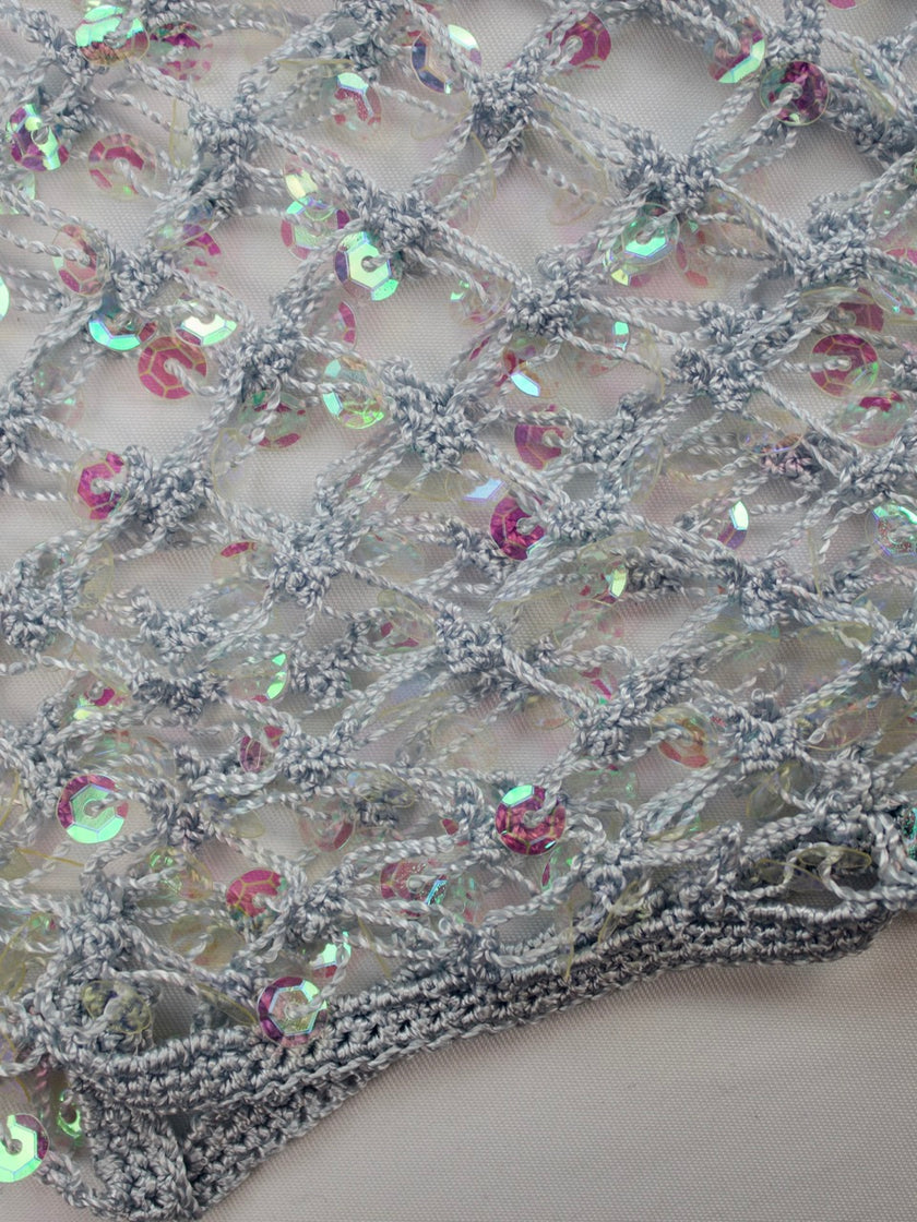 2000s SEQUINS DETAIL SHEER MESH T-SHIRT