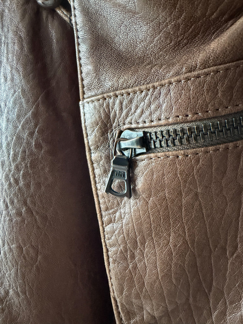 MARITHÉ & FRANÇOIS GIRBAUD X COMPAGNIE DES MONTAGNES & DES FORÊTS - 1980s ASYMMETRICAL FRONT LEATHER JACKET