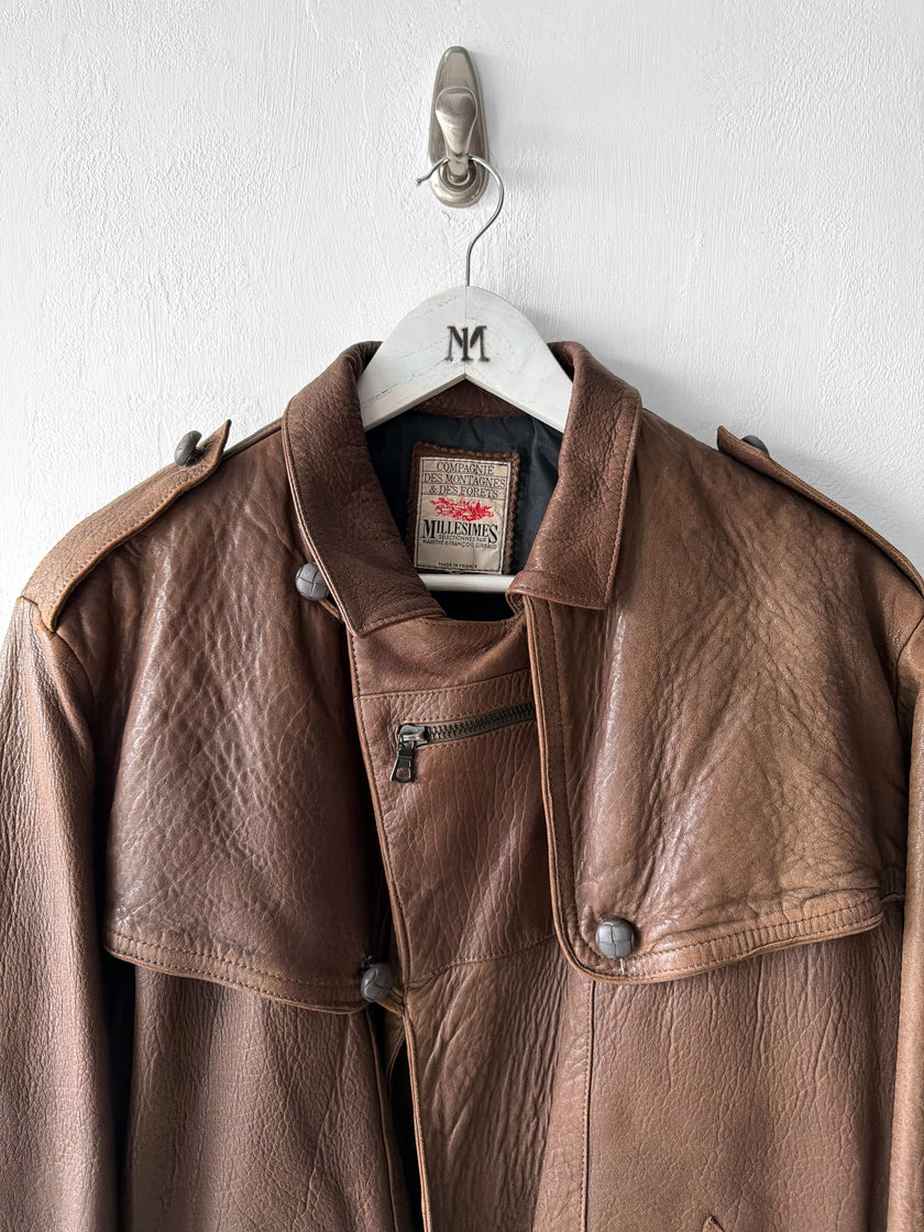 MARITHÉ & FRANÇOIS GIRBAUD X COMPAGNIE DES MONTAGNES & DES FORÊTS - 1980s ASYMMETRICAL FRONT LEATHER JACKET