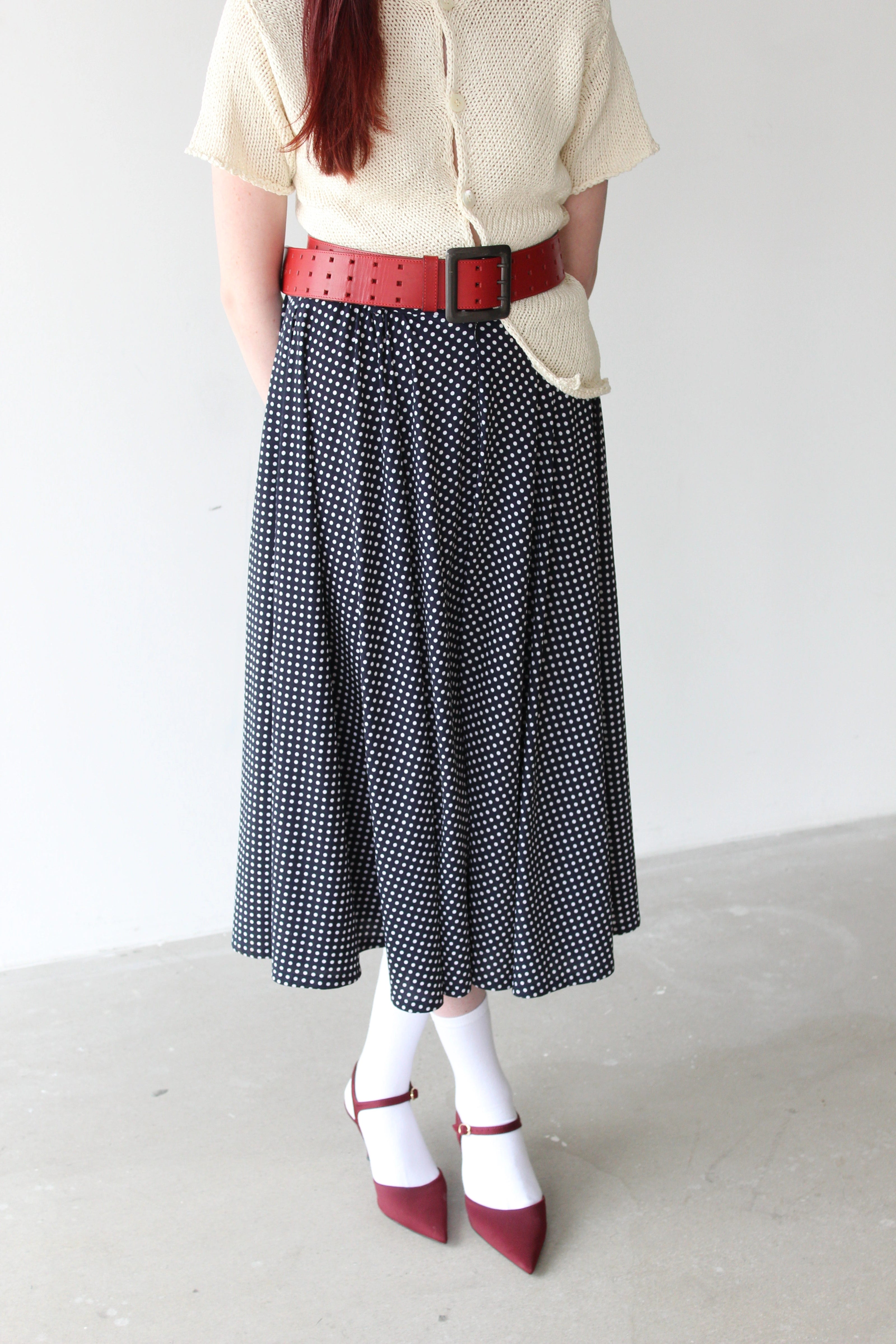 YOHJI YAMAMOTO Y's bis -  S/S 1996 POLKA DOTS FLARED MIDI SKIRT