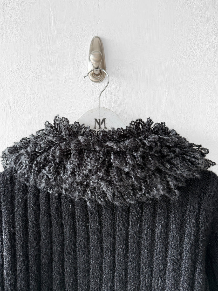 ISSEY MIYAKE - F/W 2002 CHUNKY KNIT CARDIGAN WITH OVERSIZED COLLAR