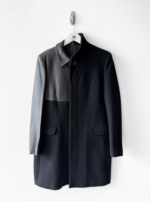 YOHJI YAMAMOTO - F/W 2002 PANELLED CASHMERE BLEND COAT WITH CONTRASTING LEATHER PANELS
