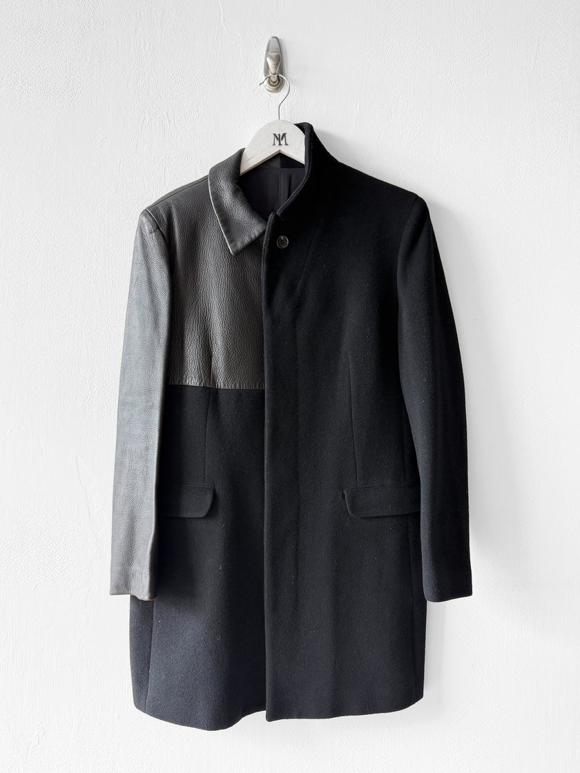 YOHJI YAMAMOTO - F/W 2002 PANELLED CASHMERE BLEND COAT WITH CONTRASTING LEATHER PANELS