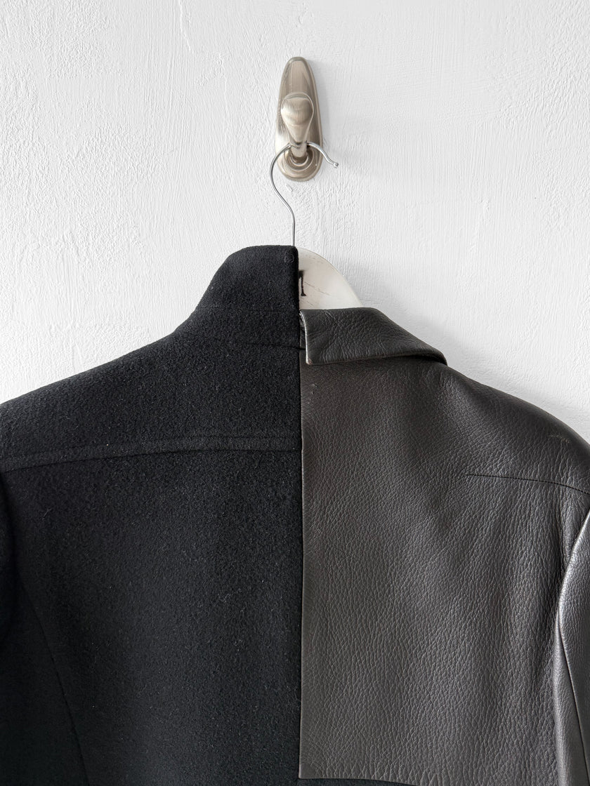 YOHJI YAMAMOTO - F/W 2002 PANELLED CASHMERE BLEND COAT WITH CONTRASTING LEATHER PANELS