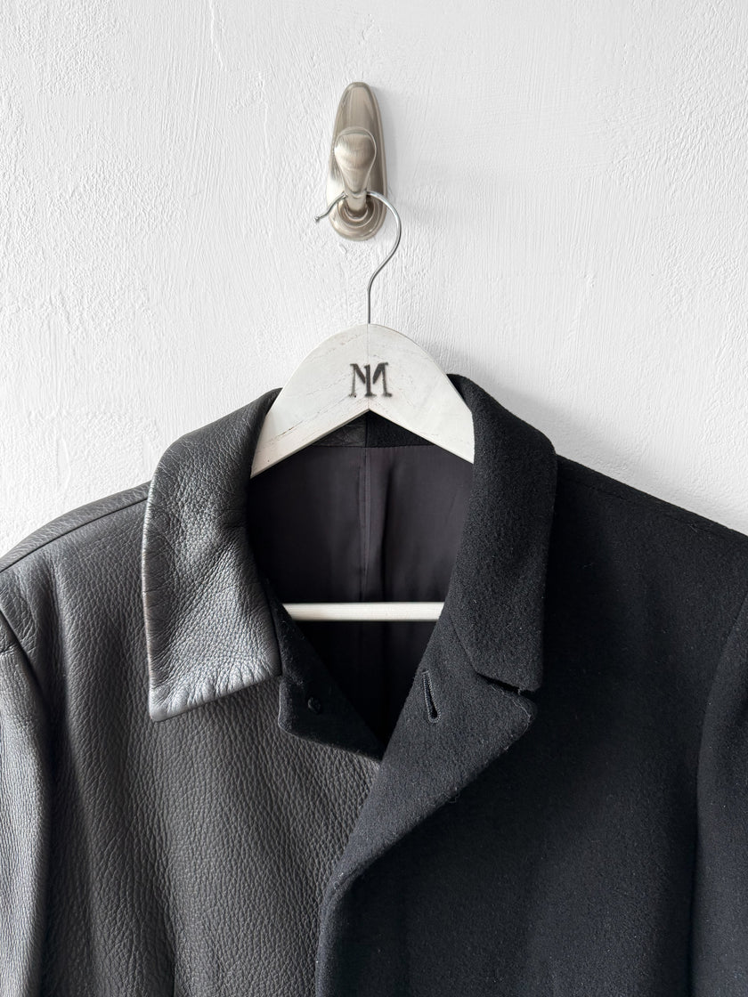 YOHJI YAMAMOTO - F/W 2002 PANELLED CASHMERE BLEND COAT WITH CONTRASTING LEATHER PANELS