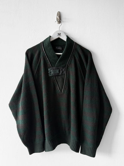 ITALIAN LABEL - 1980s DROPPED SHOULDERS KNIT JUMPER WITH CONTRASTING LEATHER DETAILS
