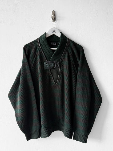 ITALIAN LABEL - 1980s DROPPED SHOULDERS KNIT JUMPER WITH CONTRASTING LEATHER DETAILS
