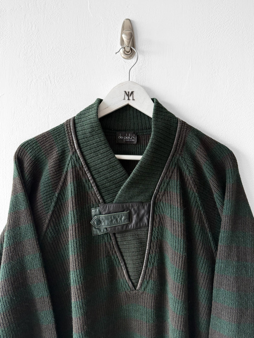 ITALIAN LABEL - 1980s DROPPED SHOULDERS KNIT JUMPER WITH CONTRASTING LEATHER DETAILS