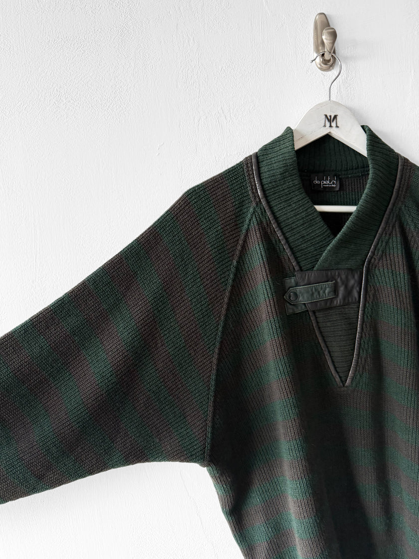 ITALIAN LABEL - 1980s DROPPED SHOULDERS KNIT JUMPER WITH CONTRASTING LEATHER DETAILS