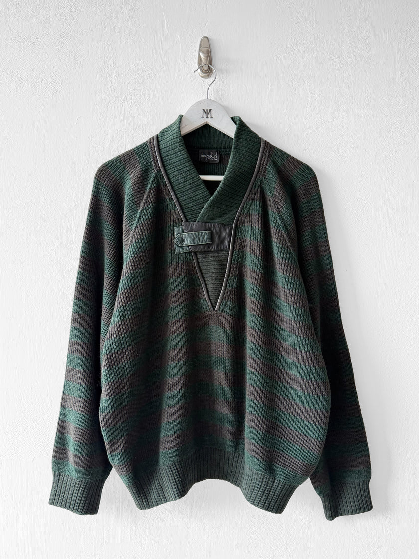 ITALIAN LABEL - 1980s DROPPED SHOULDERS KNIT JUMPER WITH CONTRASTING LEATHER DETAILS