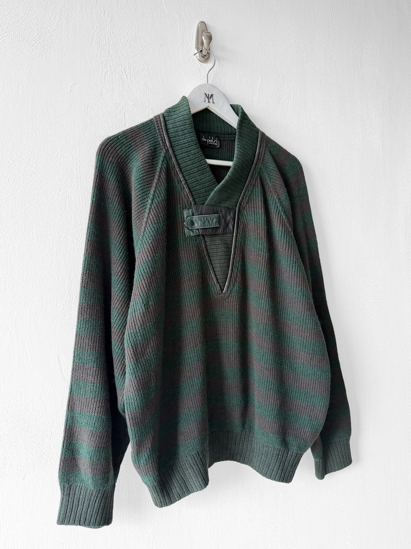 ITALIAN LABEL - 1980s DROPPED SHOULDERS KNIT JUMPER WITH CONTRASTING LEATHER DETAILS