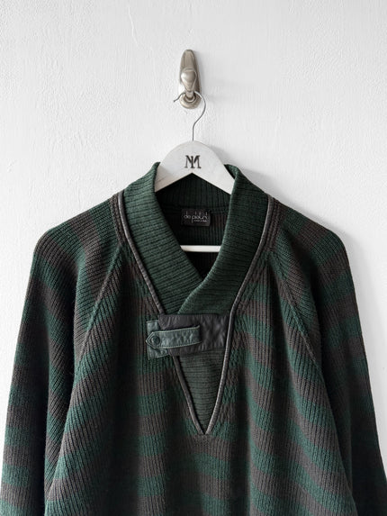 ITALIAN LABEL - 1980s DROPPED SHOULDERS KNIT JUMPER WITH CONTRASTING LEATHER DETAILS