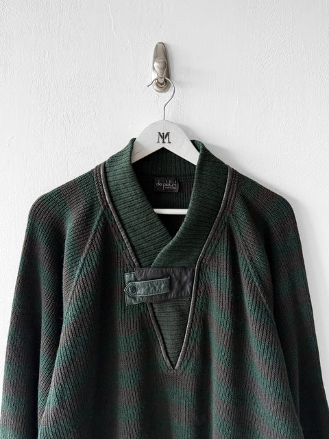 ITALIAN LABEL - 1980s DROPPED SHOULDERS KNIT JUMPER WITH CONTRASTING LEATHER DETAILS