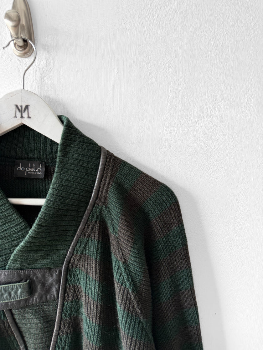 ITALIAN LABEL - 1980s DROPPED SHOULDERS KNIT JUMPER WITH CONTRASTING LEATHER DETAILS