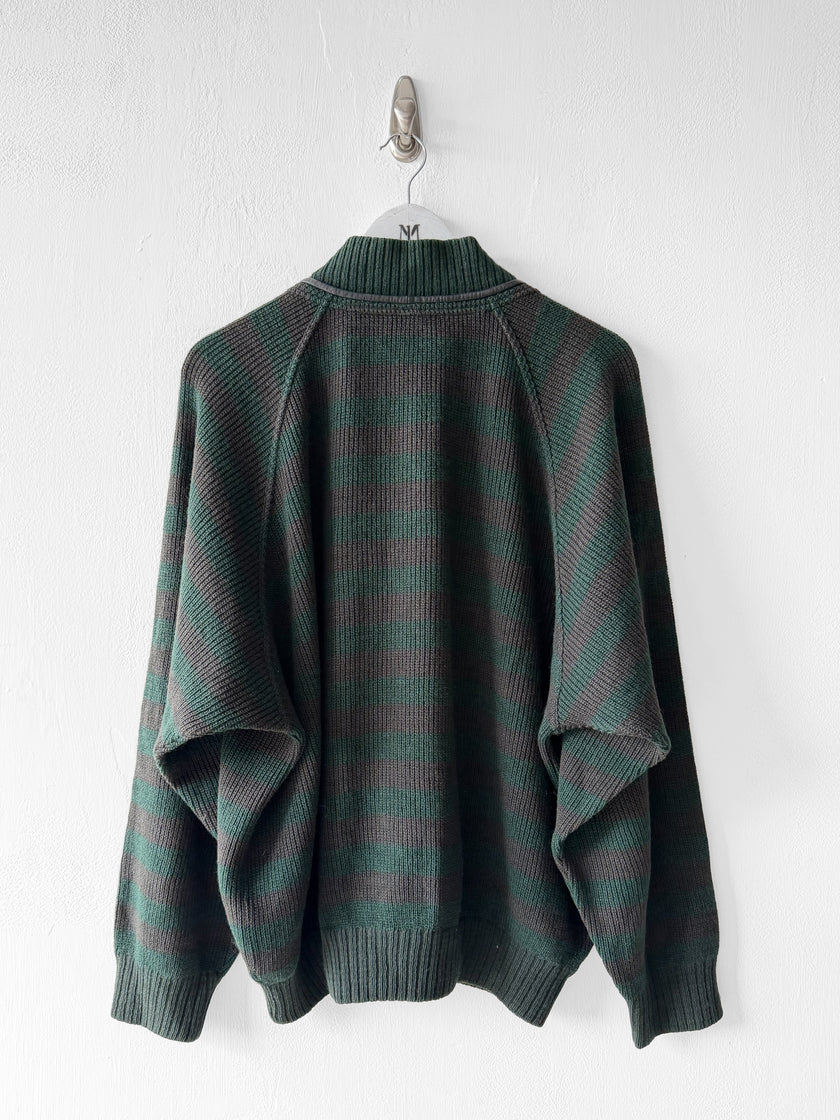 ITALIAN LABEL - 1980s DROPPED SHOULDERS KNIT JUMPER WITH CONTRASTING LEATHER DETAILS