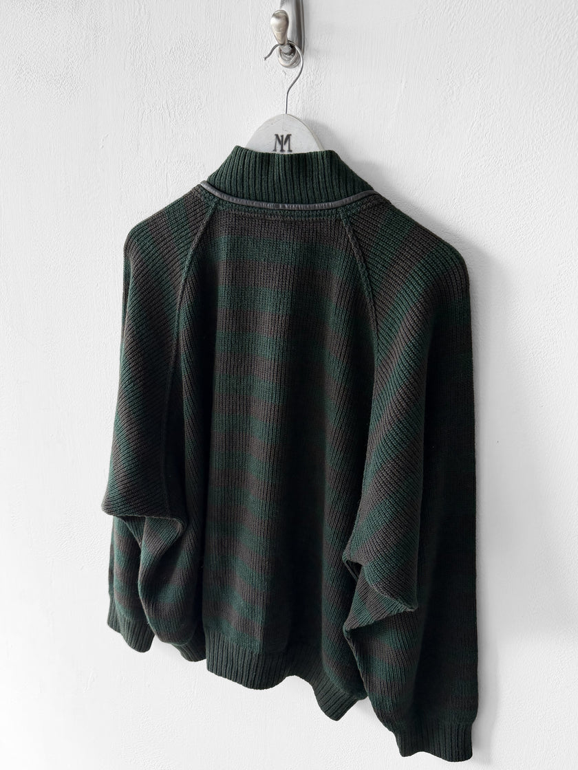 ITALIAN LABEL - 1980s DROPPED SHOULDERS KNIT JUMPER WITH CONTRASTING LEATHER DETAILS