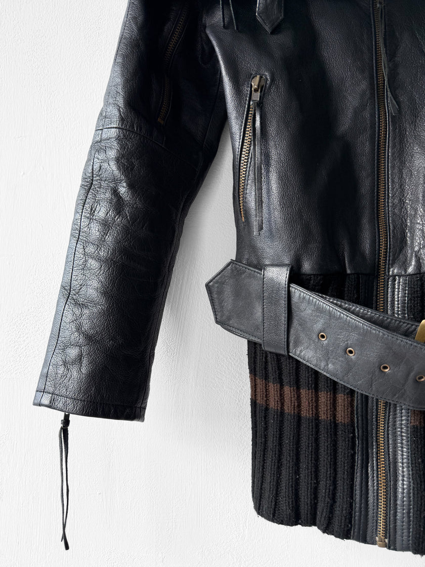 JAPANESE LABEL - late 1990s LEATHER JACKET WITH KNITTED HEM AND ZIP AT BACK