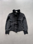 1980s BLACK PLEATED RUFFLED HIGH-COLLAR SHIRT