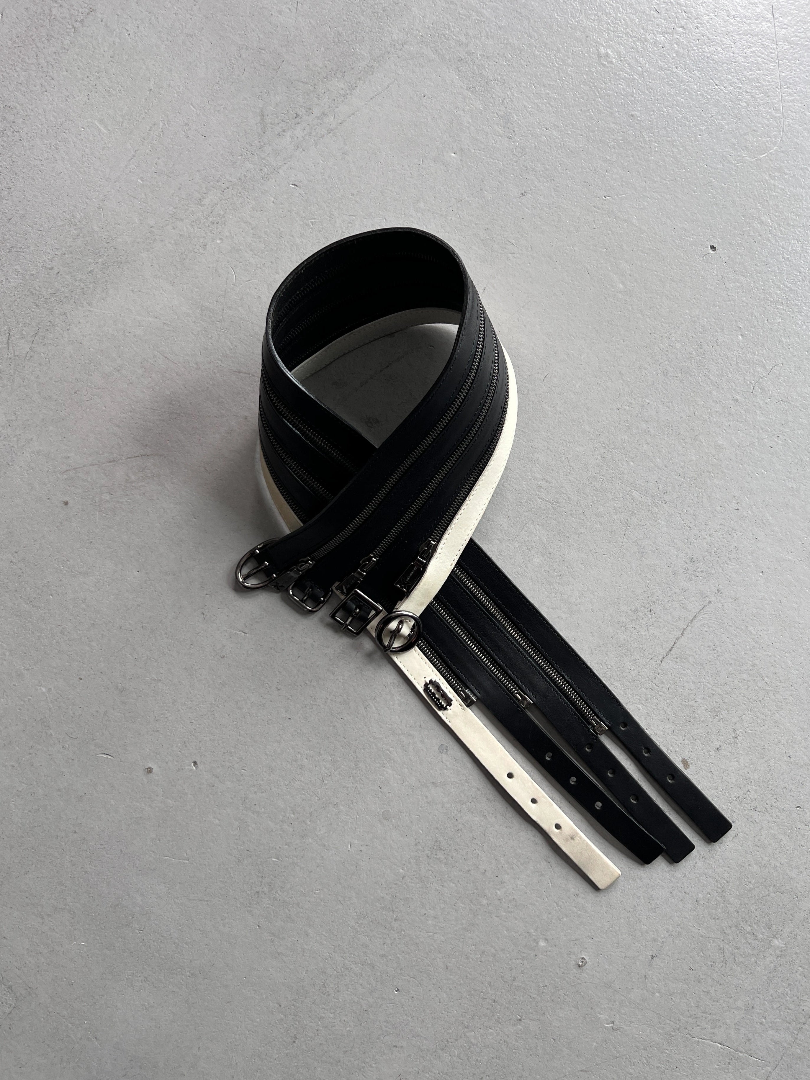JOHN RICHMOND 1983 ARCHIVE TRIPLE-ZIP BUCKLED LEATHER BELT SAMPLE