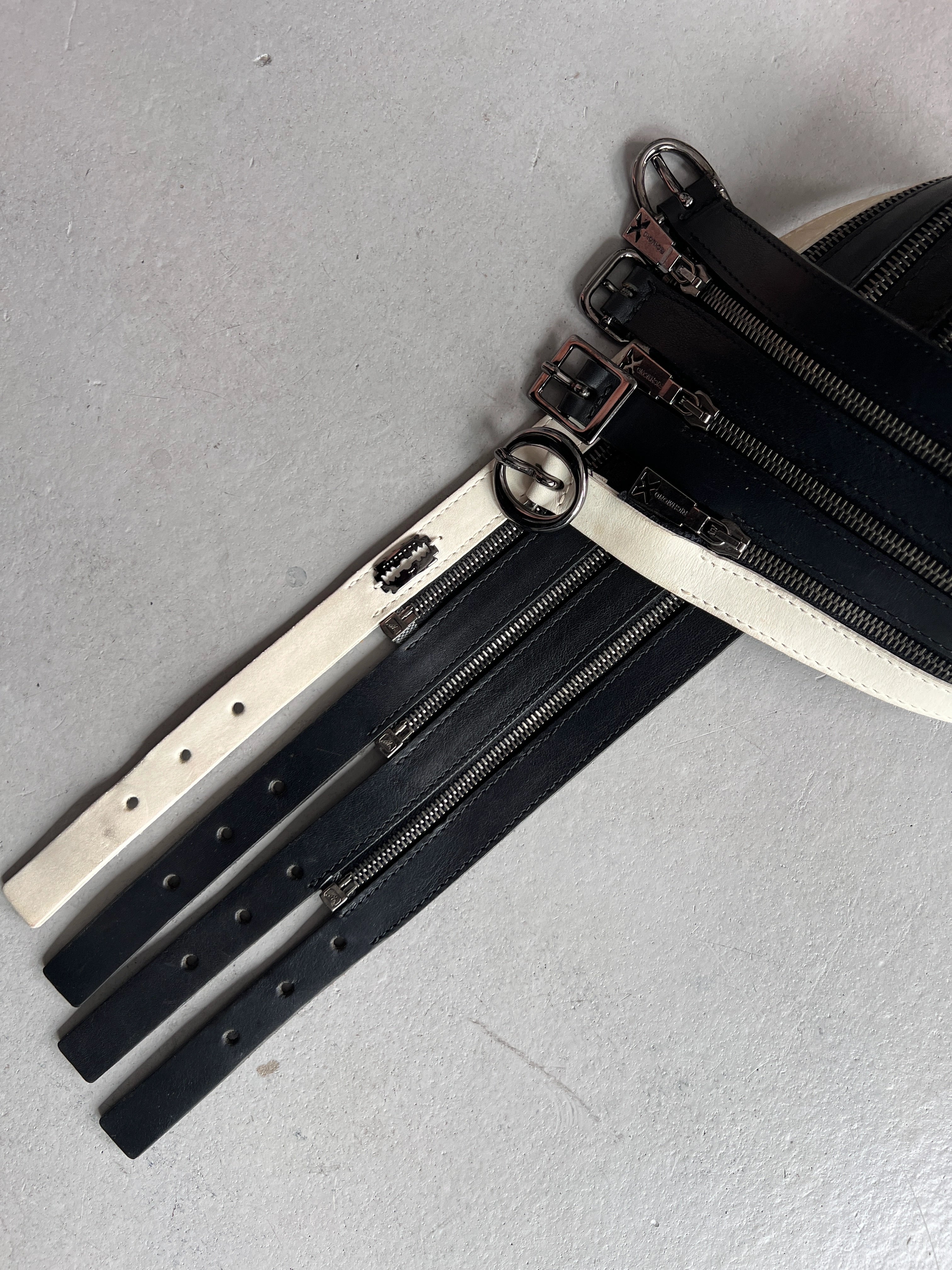 JOHN RICHMOND 1983 ARCHIVE TRIPLE-ZIP BUCKLED LEATHER BELT SAMPLE
