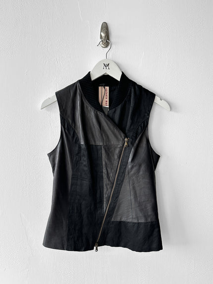 ANTONIO MARRAS - early 2000s ASYMMETRIC LEATHER VEST WITH CONTRASTING SATIN PANELS