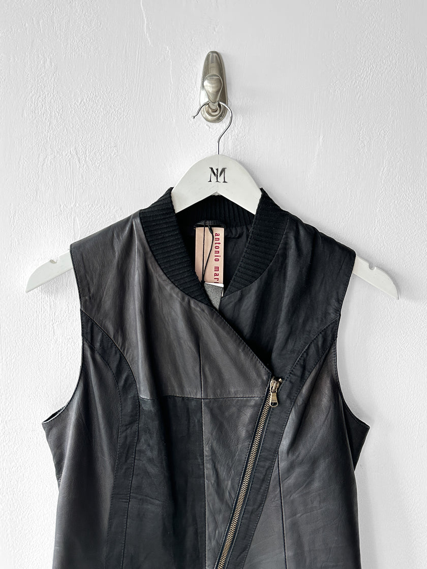 ANTONIO MARRAS - early 2000s ASYMMETRIC LEATHER VEST WITH CONTRASTING SATIN PANELS