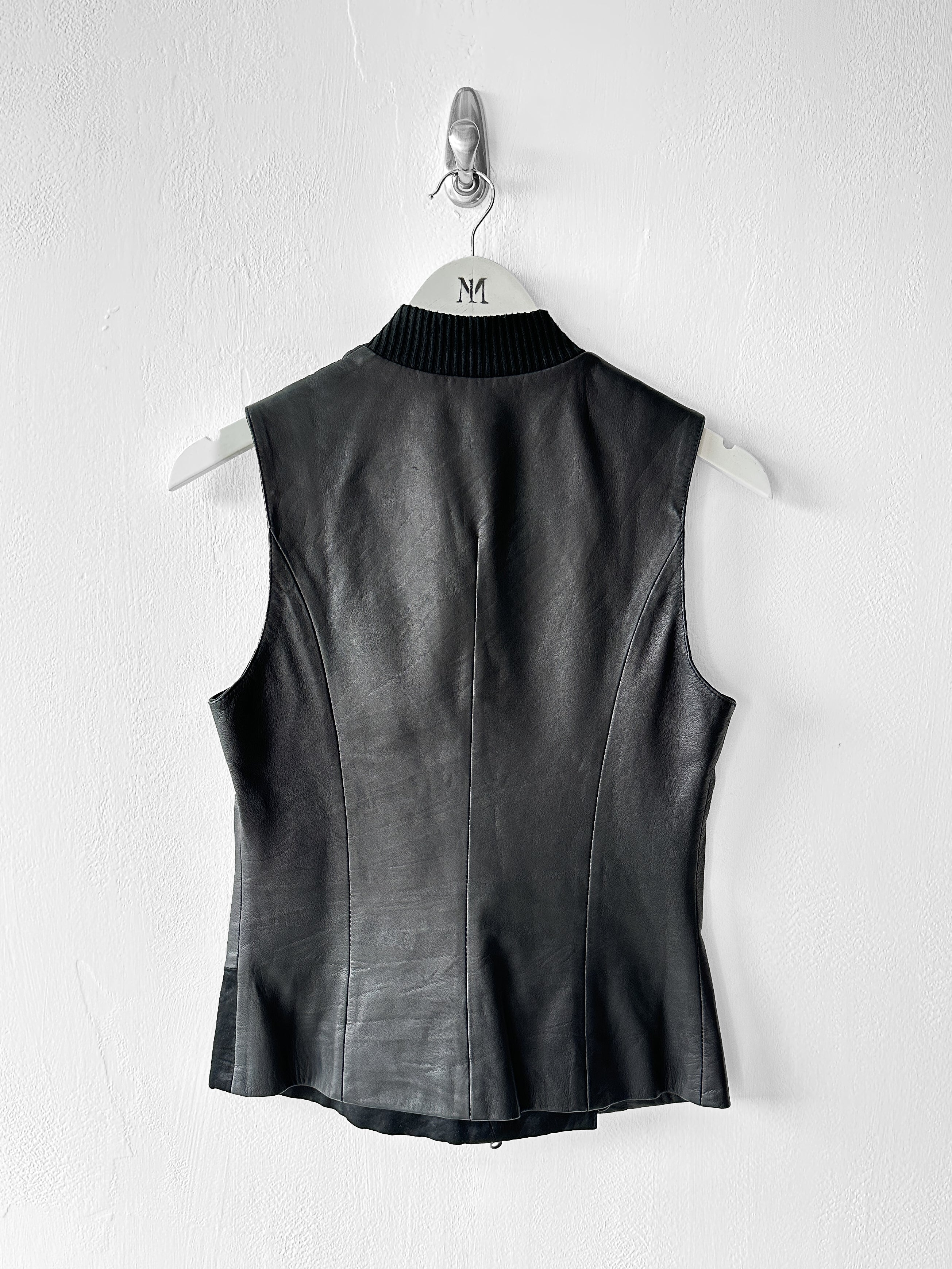 ANTONIO MARRAS - early 2000s ASYMMETRIC LEATHER VEST WITH CONTRASTING SATIN PANELS