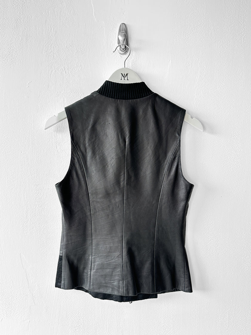 ANTONIO MARRAS - early 2000s ASYMMETRIC LEATHER VEST WITH CONTRASTING SATIN PANELS