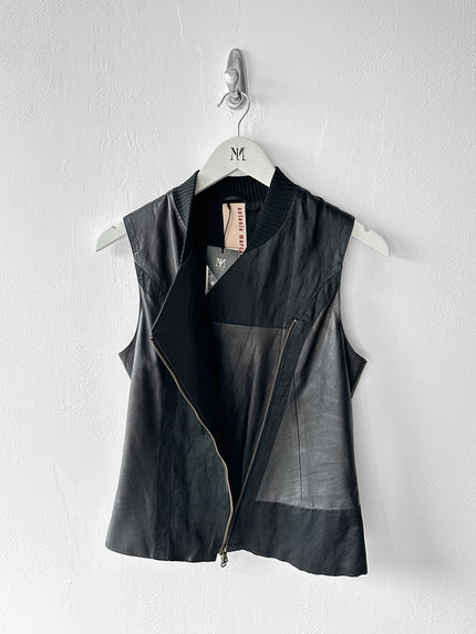 ANTONIO MARRAS - early 2000s ASYMMETRIC LEATHER VEST WITH CONTRASTING SATIN PANELS