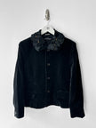 COMME DES GARÇONS - 1990s VELVET BLAZER WITH FLORAL APPLIQUÉ COLLAR