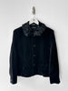 COMME DES GARÇONS - 1990s VELVET BLAZER WITH FLORAL APPLIQUÉ COLLAR