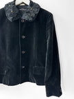 COMME DES GARÇONS - 1990s VELVET BLAZER WITH FLORAL APPLIQUÉ COLLAR