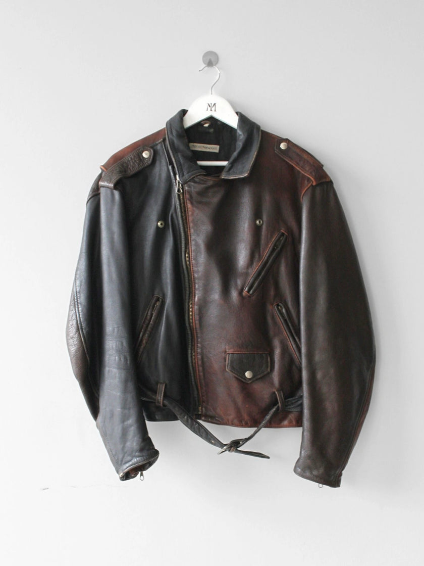 EMPORIO ARMANI – 1980s TWO-TONE LEATHER BIKER JACKET