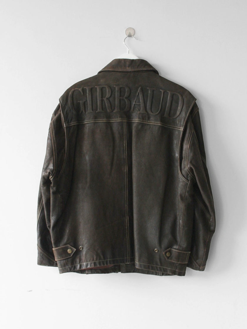 MARITHÉ + F.GIRBAUD 1990s EMBOSSED LOGO AT BACK LEATHER JACKET