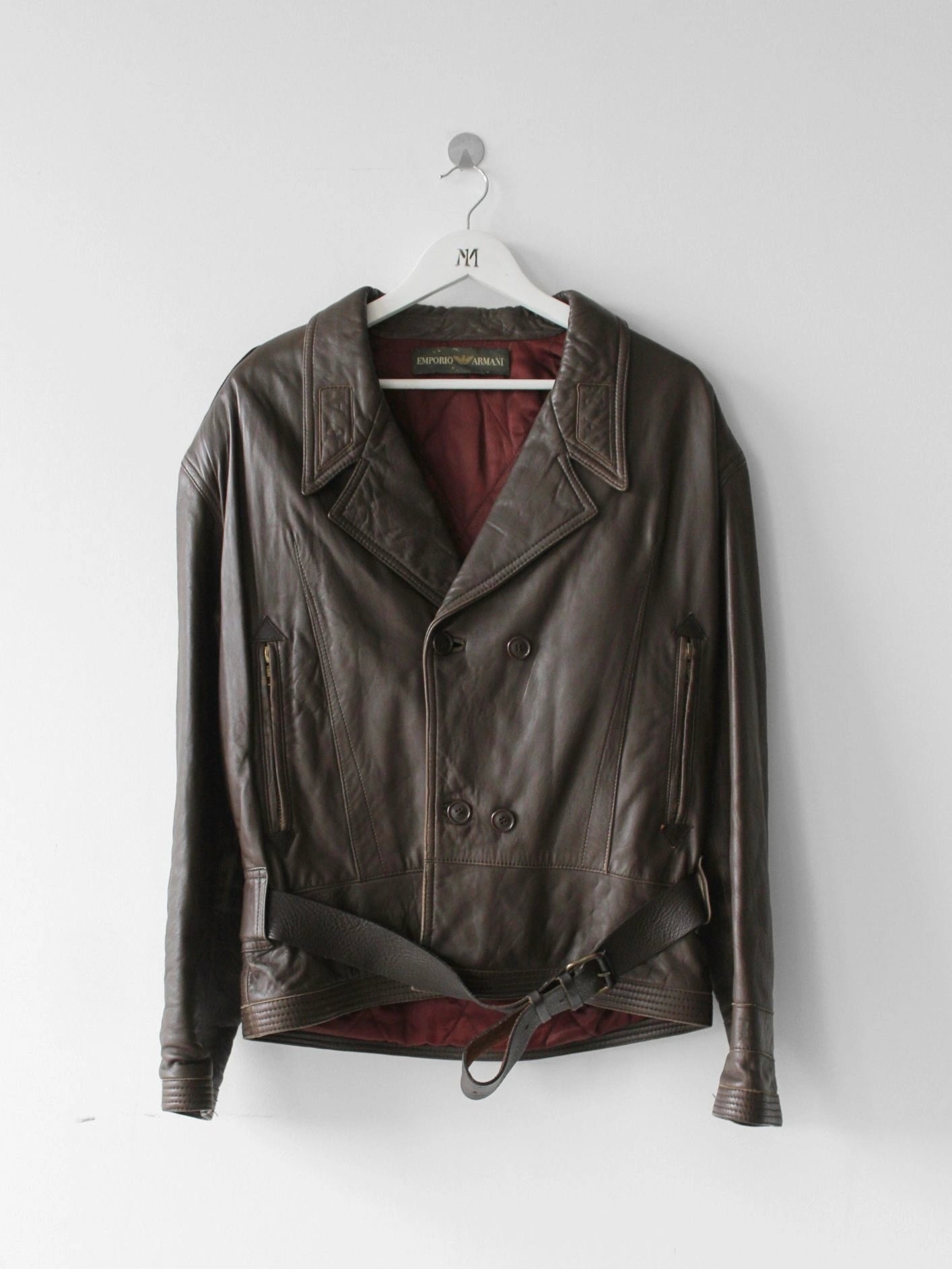 EMPORIO ARMANI 1980s BELTED AVIATIOR LEATHER JACKET