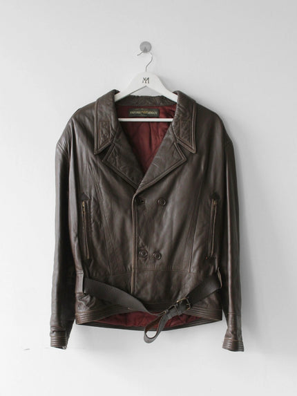 EMPORIO ARMANI 1980s BELTED AVIATIOR LEATHER JACKET