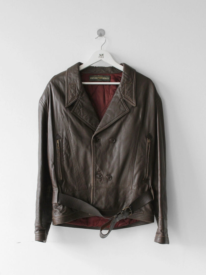 EMPORIO ARMANI 1980s BELTED AVIATIOR LEATHER JACKET