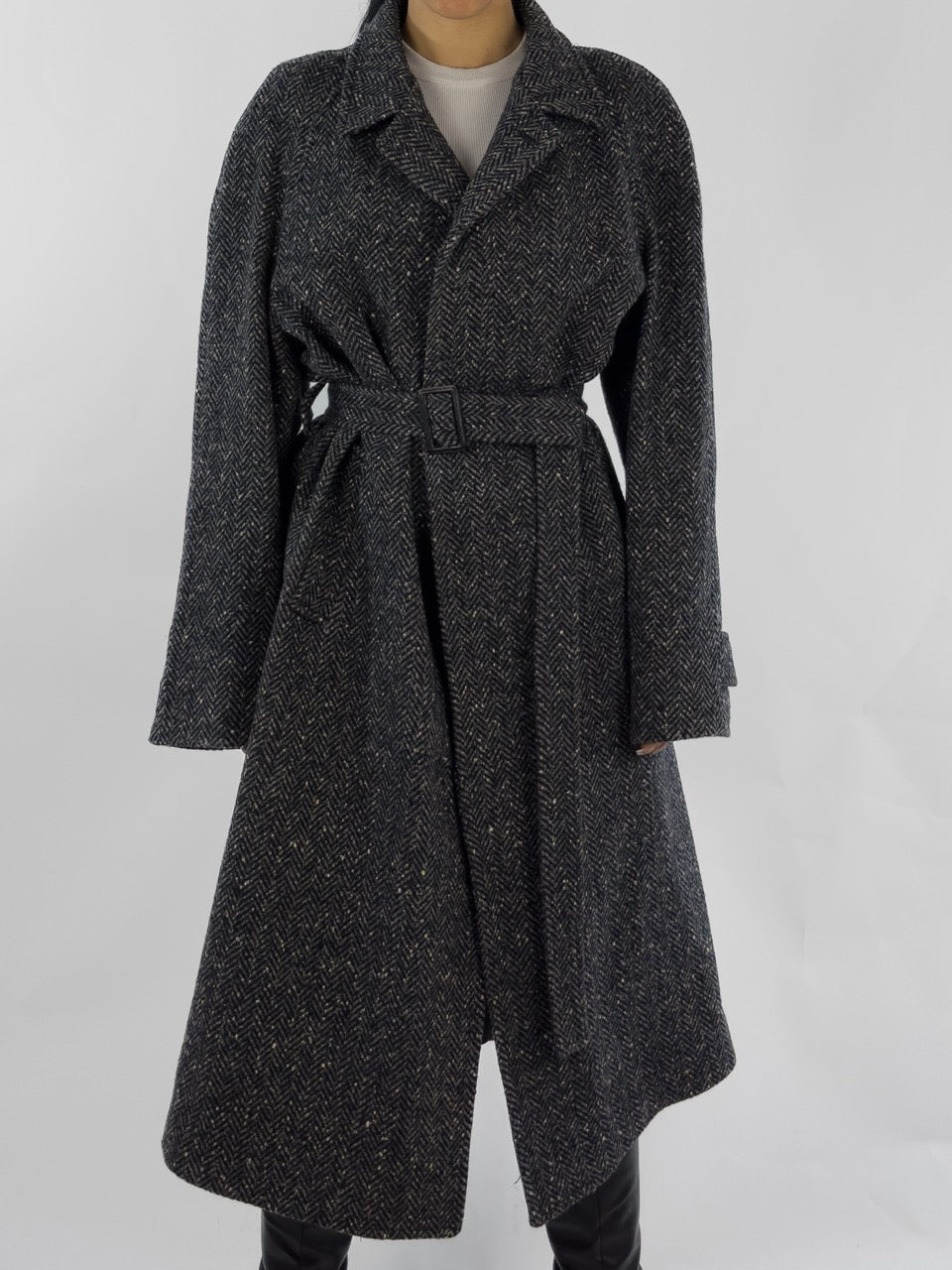 1980s SALT & PEPPER BELTED COAT