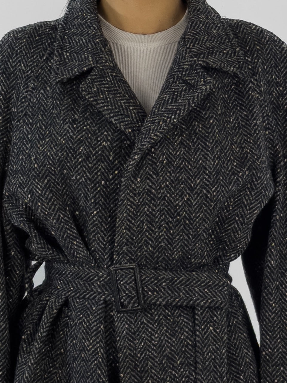 1980s SALT & PEPPER BELTED COAT