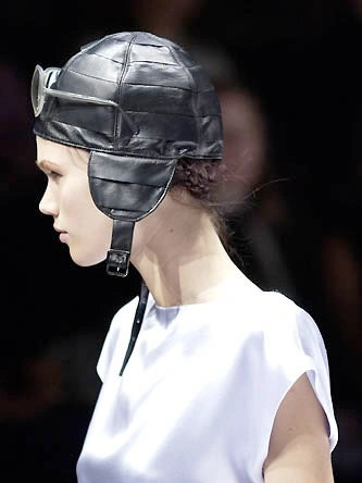GIORGIO ARMANI 1990s HELMET INSPIRED LEATHER HAT
