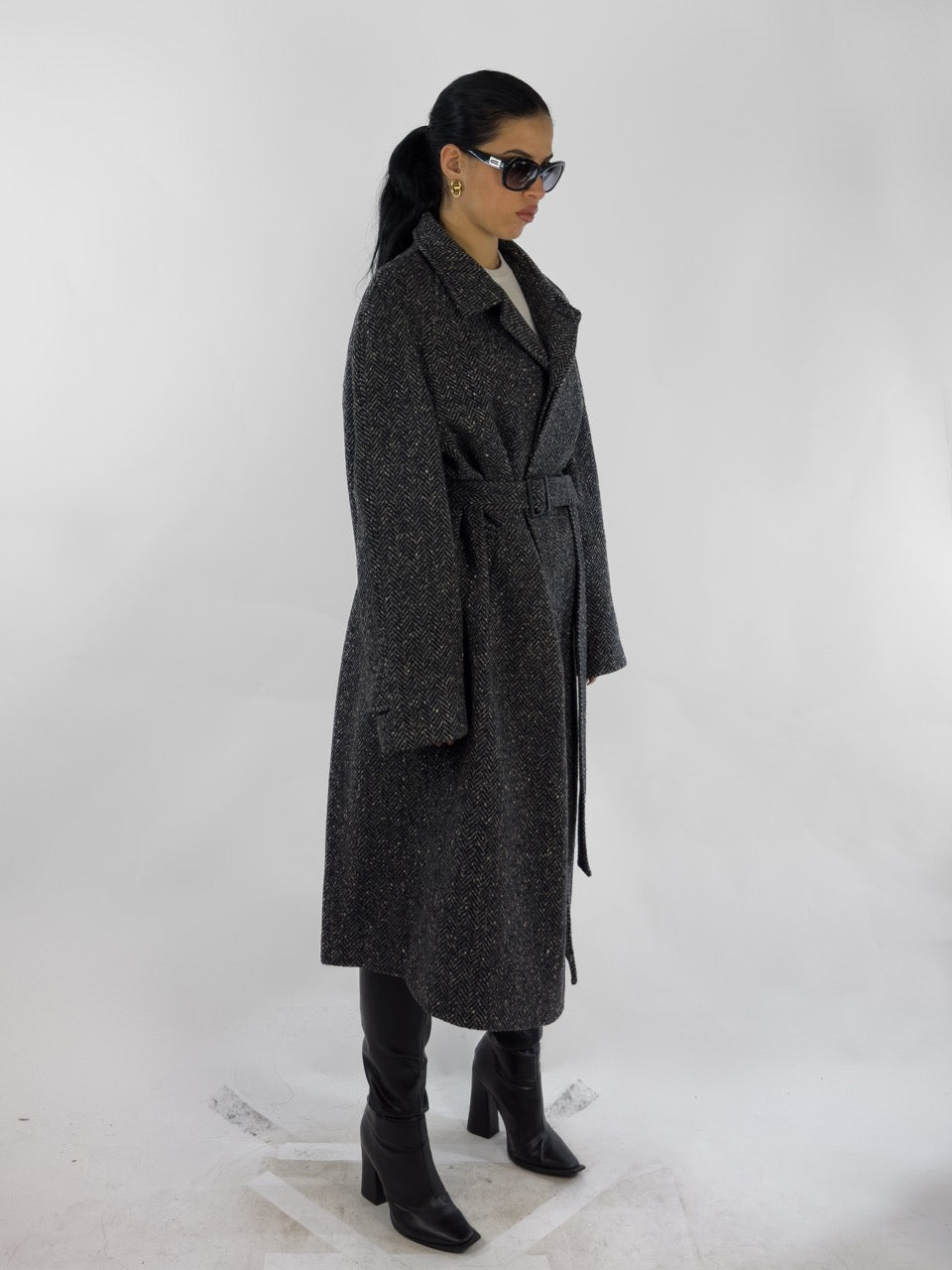 1980s SALT & PEPPER BELTED COAT